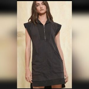 Anthropologie Half-Zip Sleeveless Tunic Dress Utility Washed Black. Med. NWT.
